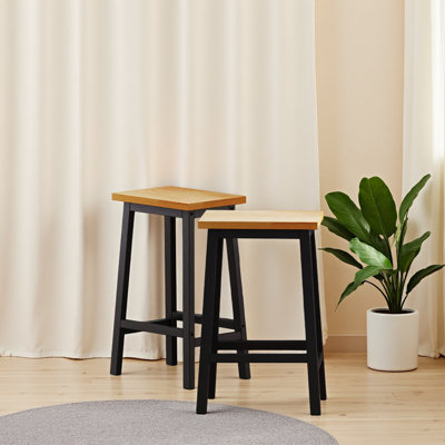 Solid Wood Bar Stools (Not Cheap Iron), 25.6" Tall Set Of 2 Bar Chairs, Kitchen Counter Stools With Footrests, Farmhouse Stools For Dining Room, Kitchen, Counter