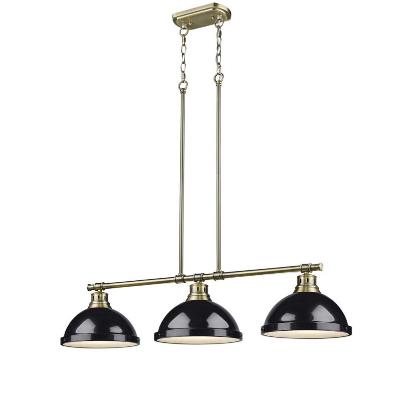 Luminaire suspendu en forme de dôme à 3 lumières pour îlot de cuisine Drakeford, Aged Brass, Noir