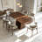 Brown Curved Solid Wood Dining Table