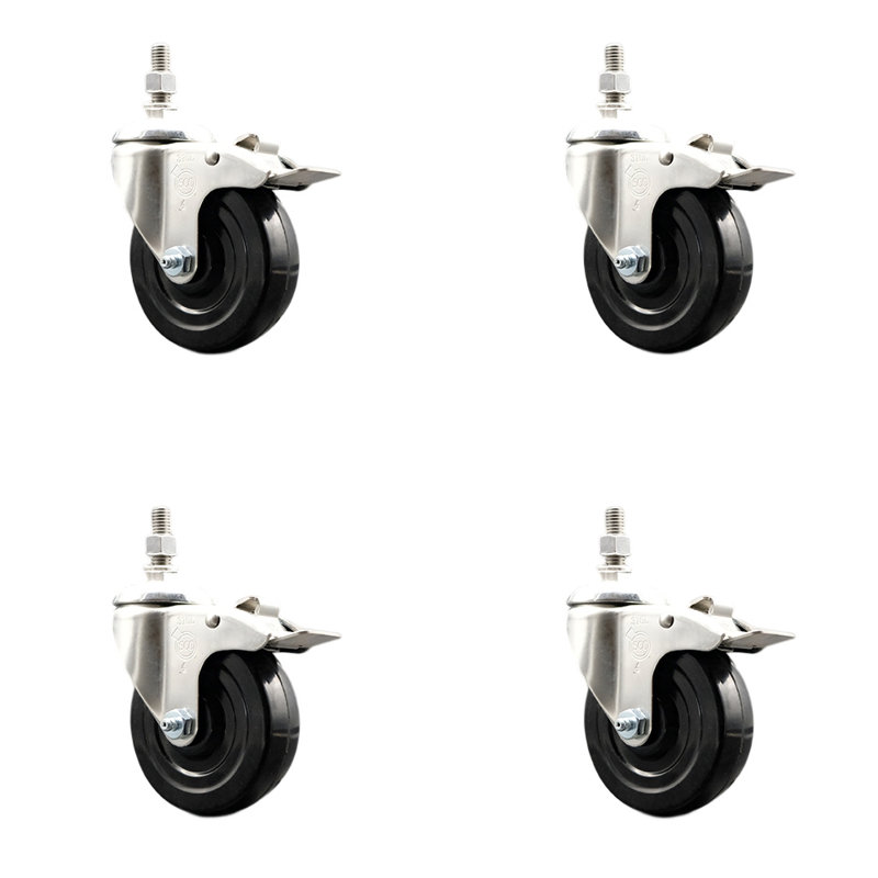 316SS Hard Rubber Swivel Threaded Stem Caster Set Lock Brake SCC
