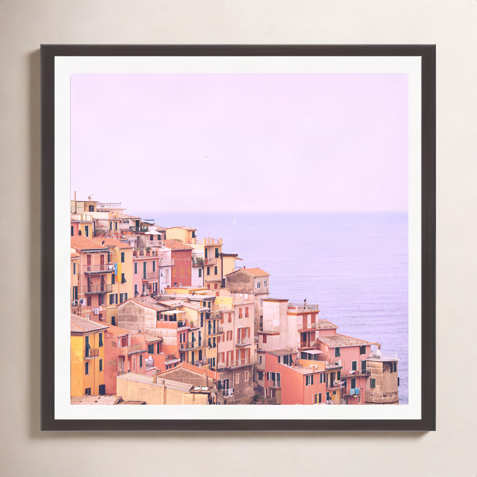 Zarina "Dreamy Cinque Terre" Print, 20" H x 20" W x 0.75" D, Espresso Single Picture Framed, Yes