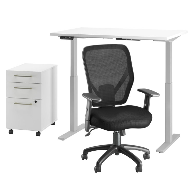 Ensemble de bureau rectangulaire 3 pièces avec fauteuil Move 60 Series, Gris tempête / gris métallique froid