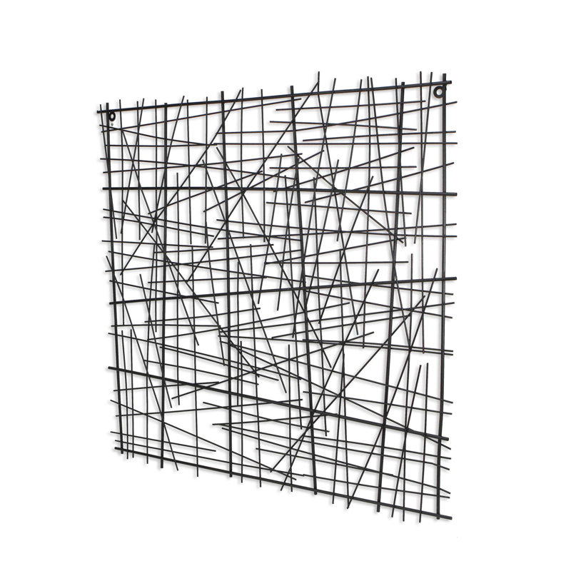32" X 32" Black Handcrafted Abstract Lines Metal Hanging Dimensional Sculpture