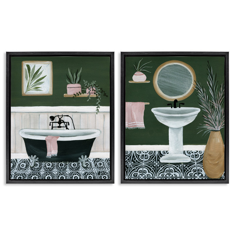 «Inviting Bold Green Bathroom», ensemble de 2 toiles flottantes encadrées par Yvette St. Amant, H 21 po x l 17 po