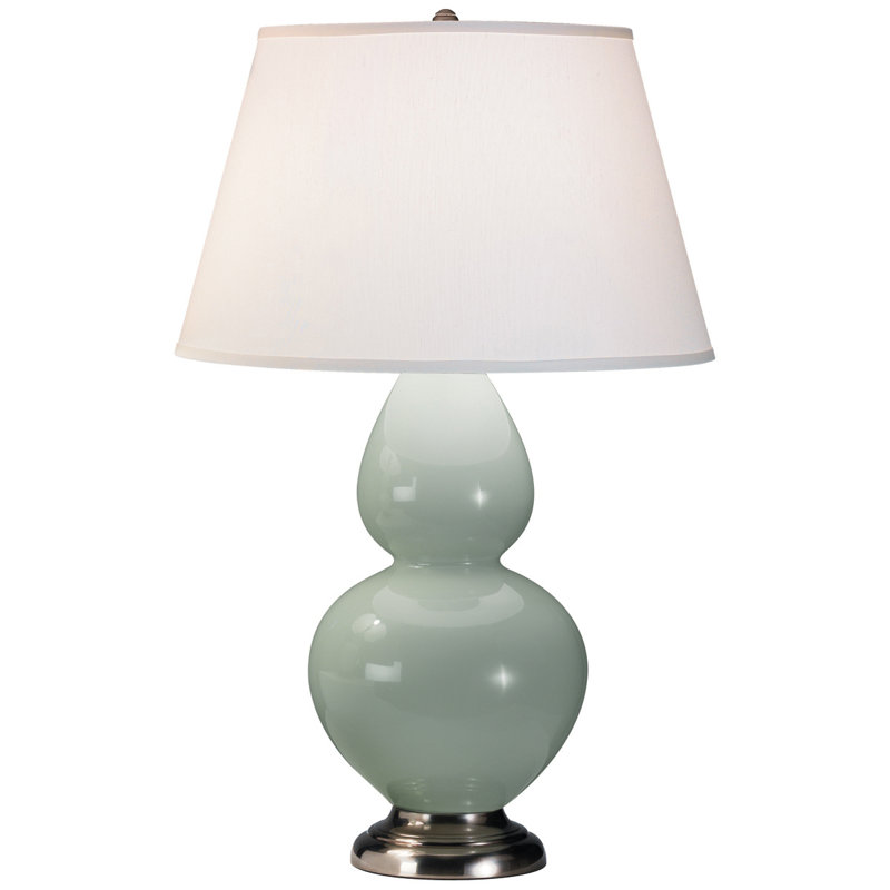 Double Gourd Ceramic Table Lamp, Celadon/Antique Silver, Ivory