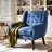 Jaqueze Upholstered Blue Linen Blend Tufted Wide Back Armchair with Solid Wood Legs-1410205032