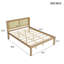 Grand lit plateforme en bois massif avec tête de lit en rotin, cadre de lit bohème de style campagnard, rangement sous le lit, aucun sommier nécessaire, bois naturel