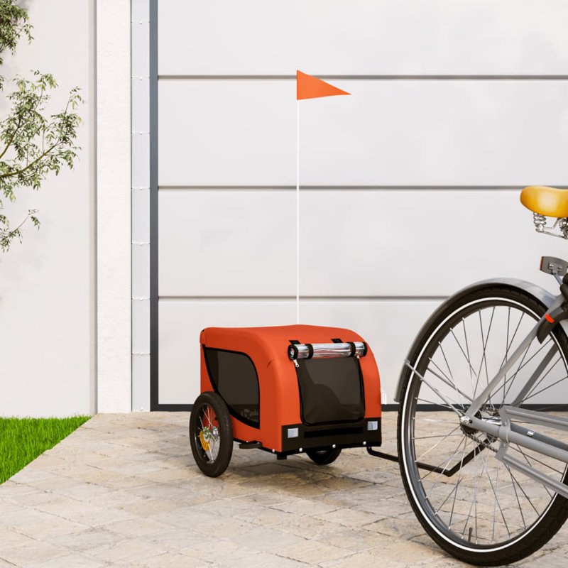VidaXL Pet Vélo Remorque Vélo Cargo Poussette Chien Tissu et fer Oxford, 48.8" H x 25.6" W x 25.6" D, Orange / noir