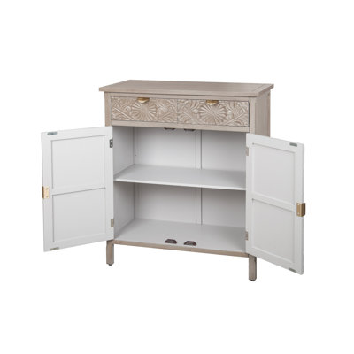 Armoire décorative sculptée à la main, armoire de rangement en bois avec tiroir et portes, buffet floral en relief avec poignées dorées pour le hall d'entrée, salon, 14,97 po x 31,5 po x 36,82 po