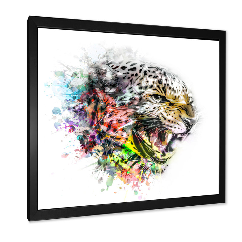 Motif de tigre coloré II - peinture, Cadre photo noir, H 16 po x l 16 po x P 1 po