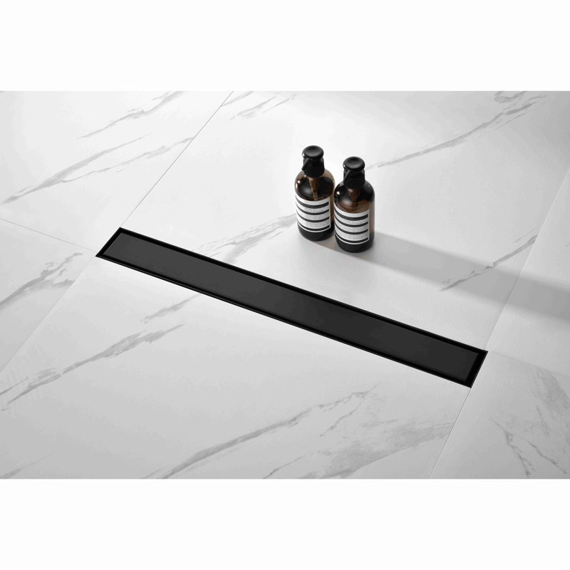24 Inches Linear Shower Drain With Removable Cover, 304 Stainless Shower Drain  Included Hair Strainer And Leveling Feet