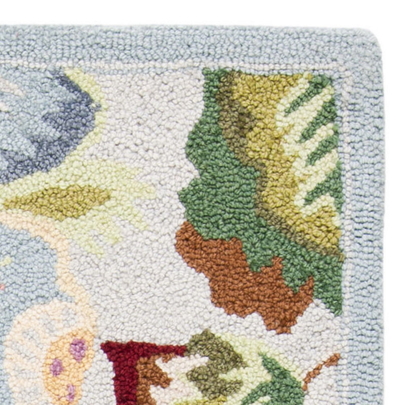 Tapis bleu clair en laine crocheté à la main Hollander, Rectangle 1 pi 8 po x 2 pi 6 po