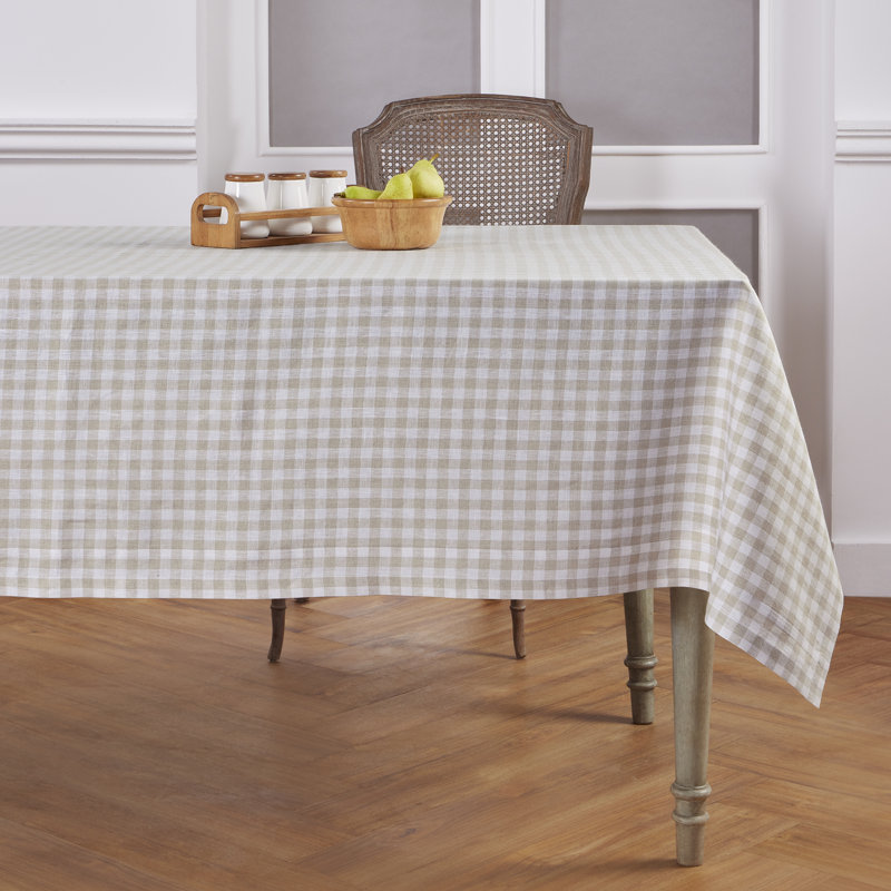 Gingham Check - 100% Pure Linen Tablecloth, 156" L x 60" W, Gingham Check, Marigold Yellow