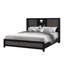 Lit-bibliothèque très grand gris et noir, accessoire de chambre à coucher de style urbain en bois massif noir foncé