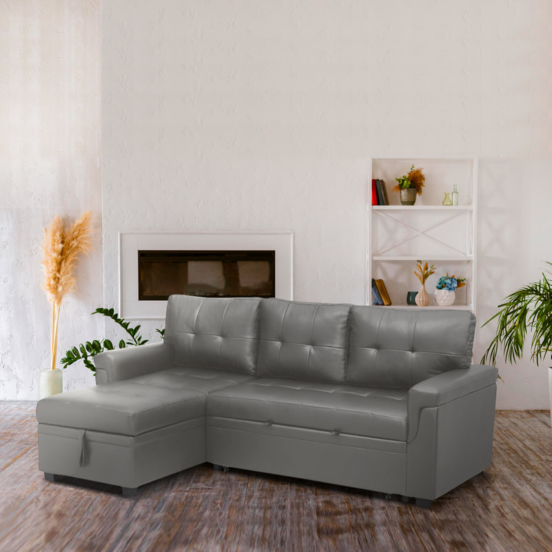 Fane Reversible L-Shaped Sectional Leather Sleeper Sofa Bed with Storage Chaise – Pull Out Couch for Living Room, Elegant Convertible Sofa Offering Comfort, Durability, and Extra Space