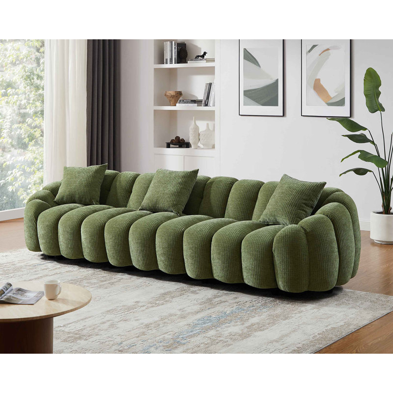 Winnie Round Arms Modular Sofa, 4, Green Chenille