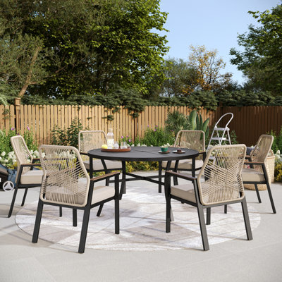 Outdoor Dining Set，Round Patio Table And Rattan Chairs With Cushion