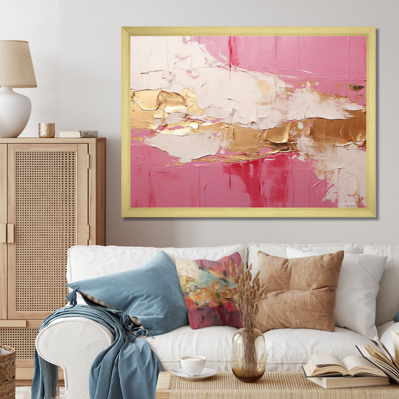 «Minimalisme rose et doré Horizon I», reproduction d'art sur toile encadrée, H 12 po x l 20 po x P 1 po, Cadre doré simple