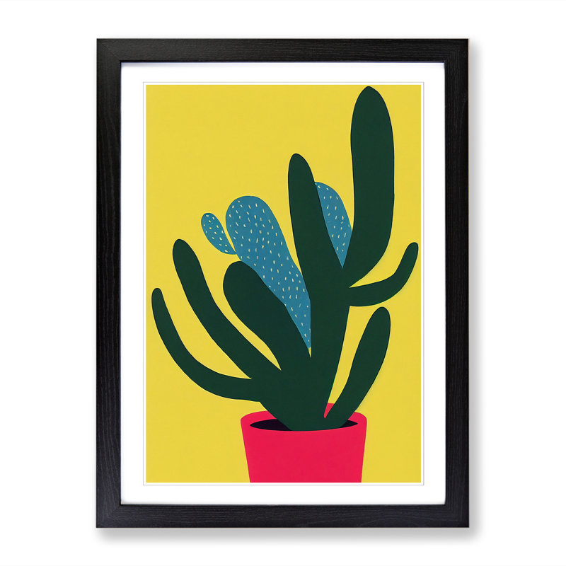 FRM-V0523-339X Cactus Cacti Minimalism - Single Picture Frame Print, Black Framed, 64cm H x 46cm W x 2cm D
