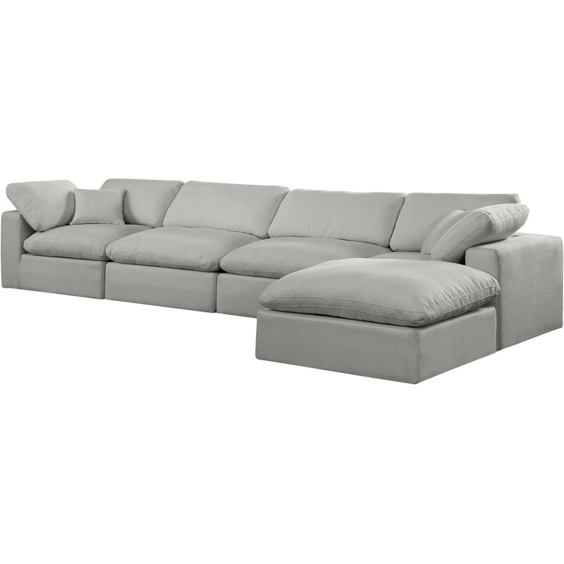 Canapé modulaire 5 pièces rembourré, Tissu gris texturé en lin