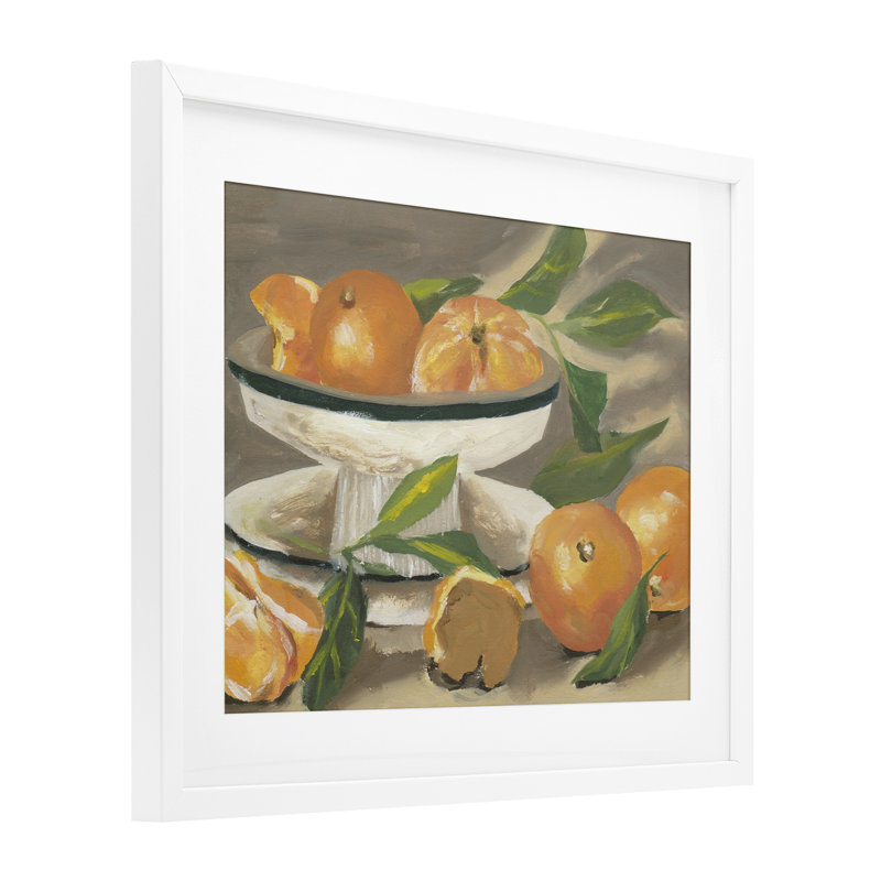 «Oranges in Stillness», reproduction sous verre encadrée, design par Melissa Wang, H 17 po x l 21 po, Cadre blanc côtier