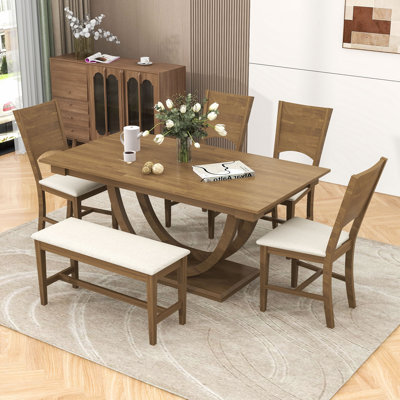 Ensemble de table de salle à manger 6 pièces, table de salle à manger rectangulaire avec 4 chaises et banc