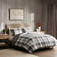 Édredon en duvet synthétique double / grand lit double - Bourre en tissu écossais gris et 2 taies décoratives lavables à la machine-121259706