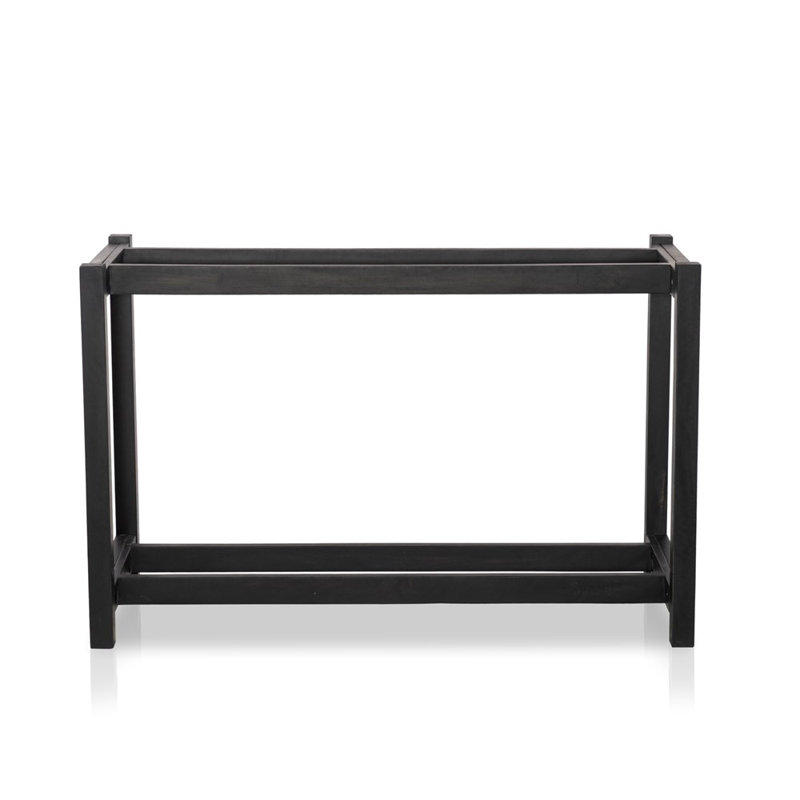 Kazu Lisbon Genuine Marble Dining Table, Polished Black Marble/Worn Black Mango, 42”H x 70”L x 28”W