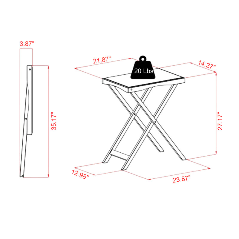 Table-plateau au fini noyer antique Noah avec pieds en cors H 29,53 po x L 24,02 po x P 14,65 po