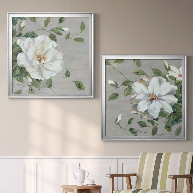 «Garden Melody I», ensemble de 2 reproductions d'art encadrées, Papier avec cadre argenté, Pas de tapis
