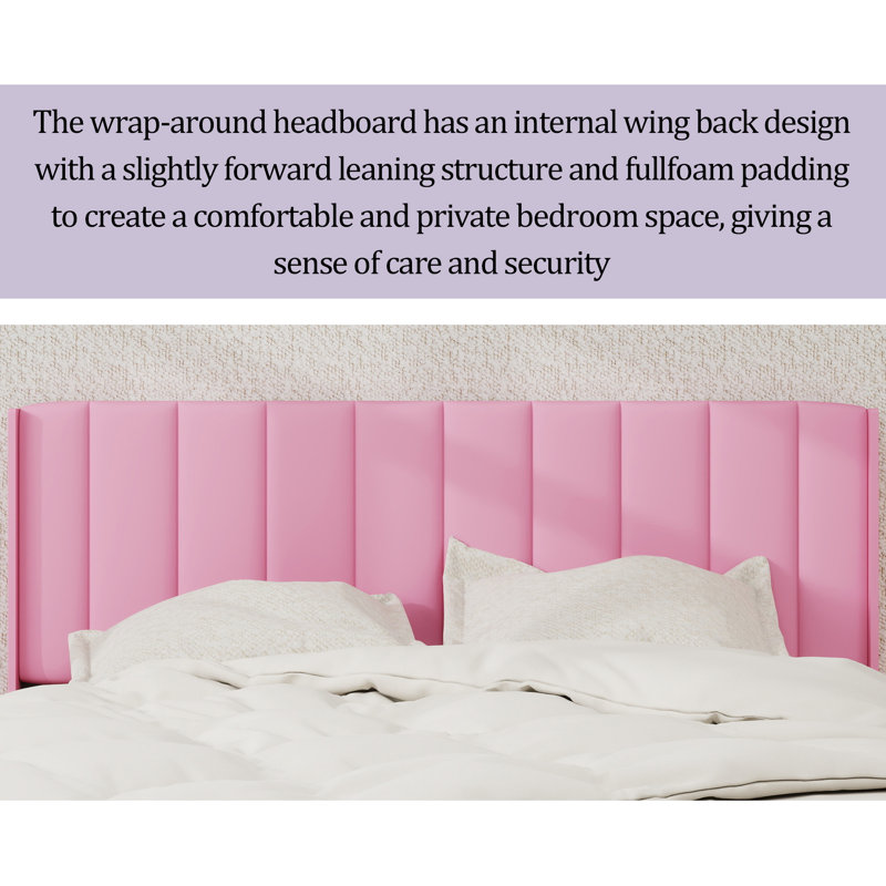 Upholstered Platform Bed Frame, Full, Pink