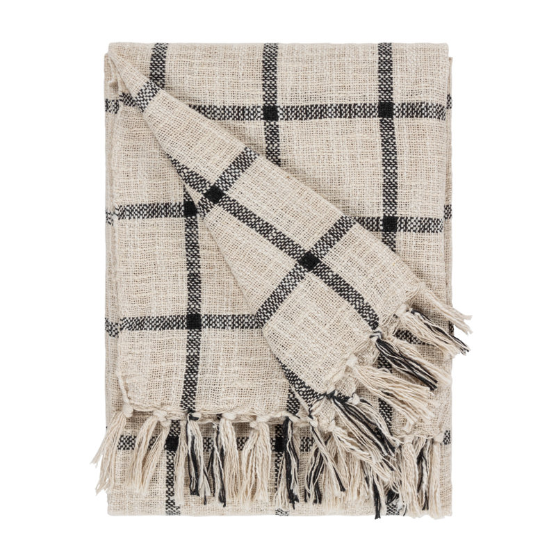 Beni Plain Weave / Muslin Throw Blanket, Natural/Black