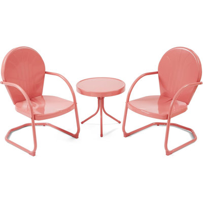Outdoor Bistro Set, 3 Pieces Retro Metal Porch Furniture Set, All-Weather Patio Bistro Set, 2 C-Spring Metal Chairs And Round Side Table For Porch, Garden, Lawn And Balcony