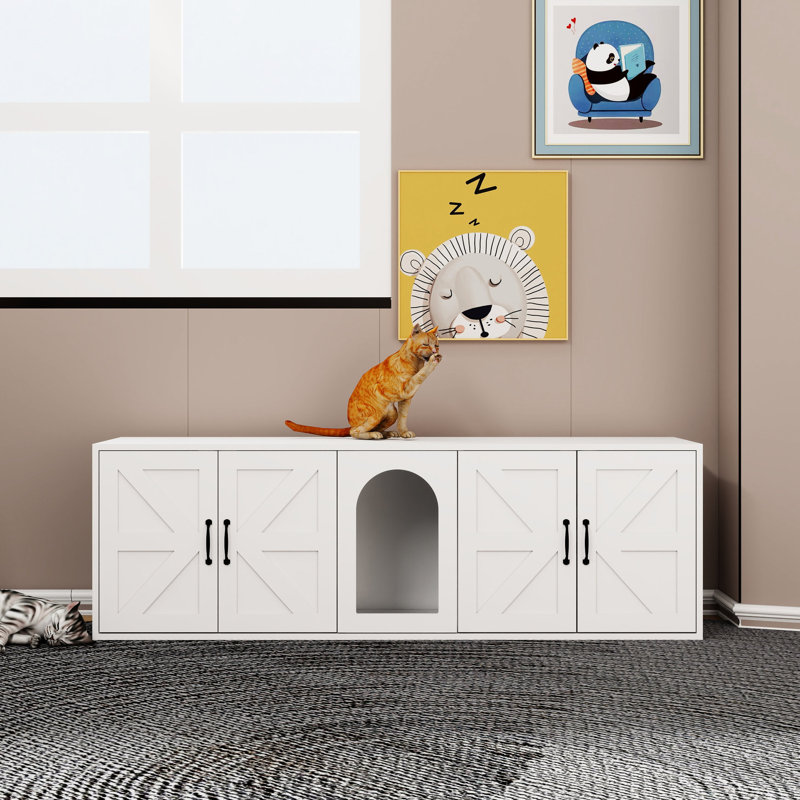 Litière pour chat à deux cabines double en bois blanc