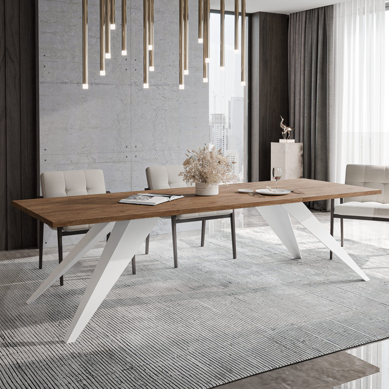 Extendable Metal Base Dining Table, White, 76cm H x 140cm W x 80cm D, Oak Lefkas