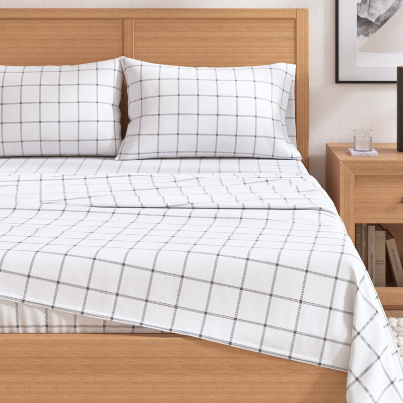 Full Size White and Grey Cotton Flannel Sheet Set