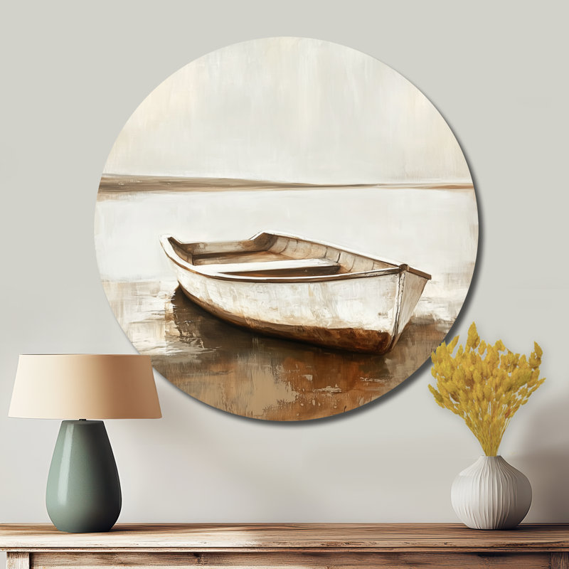 Boat Rowboat II de Quiet Harbor - Impression ronde sur métal à motif nautique, 29" H x 29" W