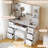 Vanity Desk  Vanity Table With 7 Drawers And 6 Storage Shelves, With Mirror  Stool Dressing Table Marbled White