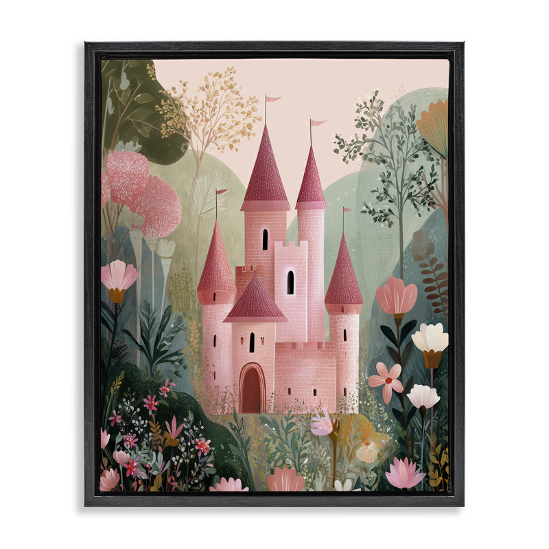 Château pour une princesse cadre flottant, design par Christine Simpson Art, Cadre flottant noir de jais, H 21 po x l 17 po