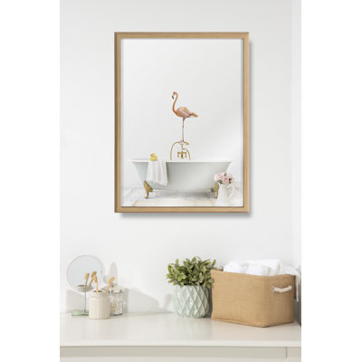 Flamingo Cottage Bathroom by Amy Peterson Framed Glass Wall Art