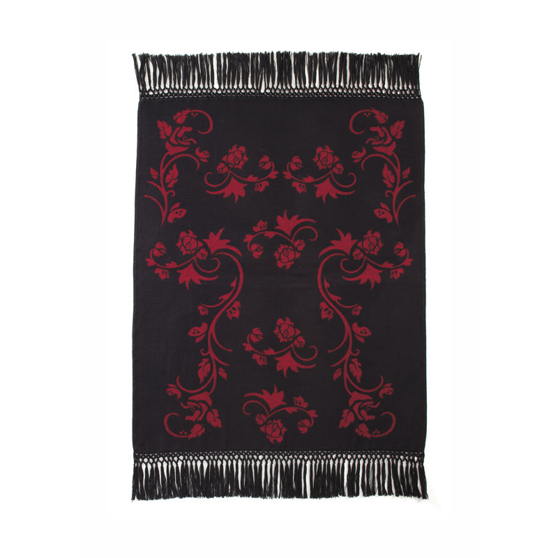 Jeté tissé Vines Baby Alpaca, Noir / Framboise