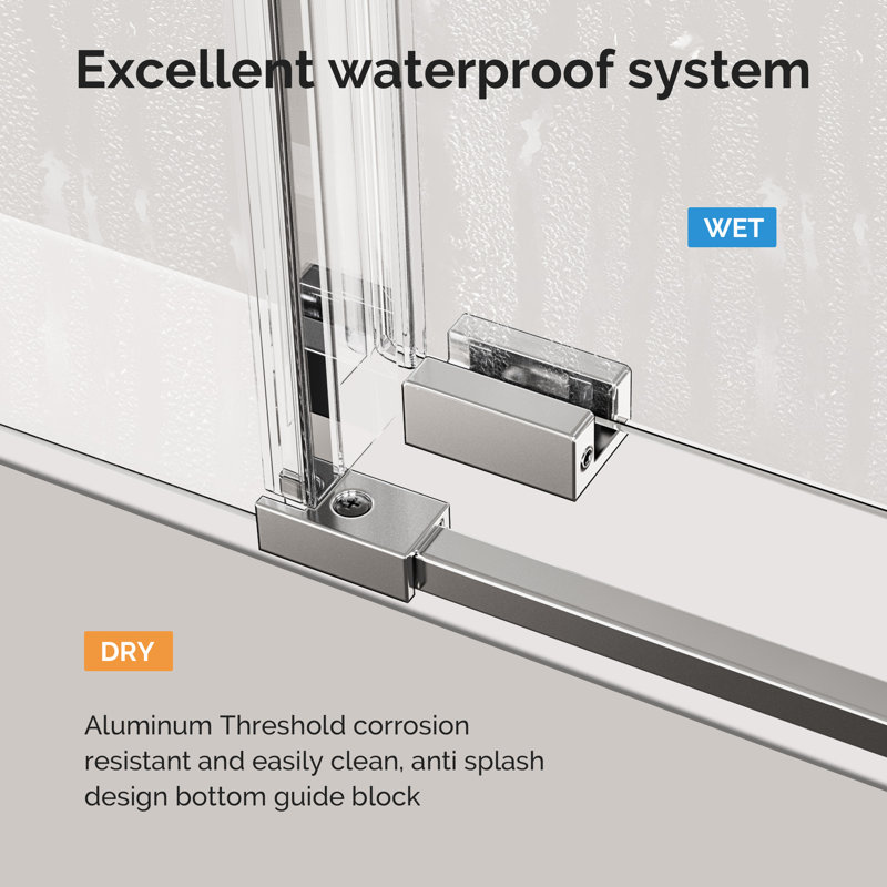 44-48" W x 76" H Frameless Single Sliding Soft-Close Shower Doors, 5/16" Thick SGCC Tempered Glass, Stainless Steel Hardware