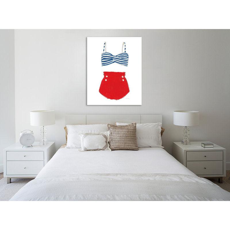 Toile tendue avec châssis «Retro Swim vêtements IV» par Emily Adams, H 25 po x l 20 po x P 1,5 po