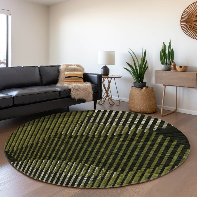 Premium Machine Washable Corum AMF1001 Circles Rug, Round 8'