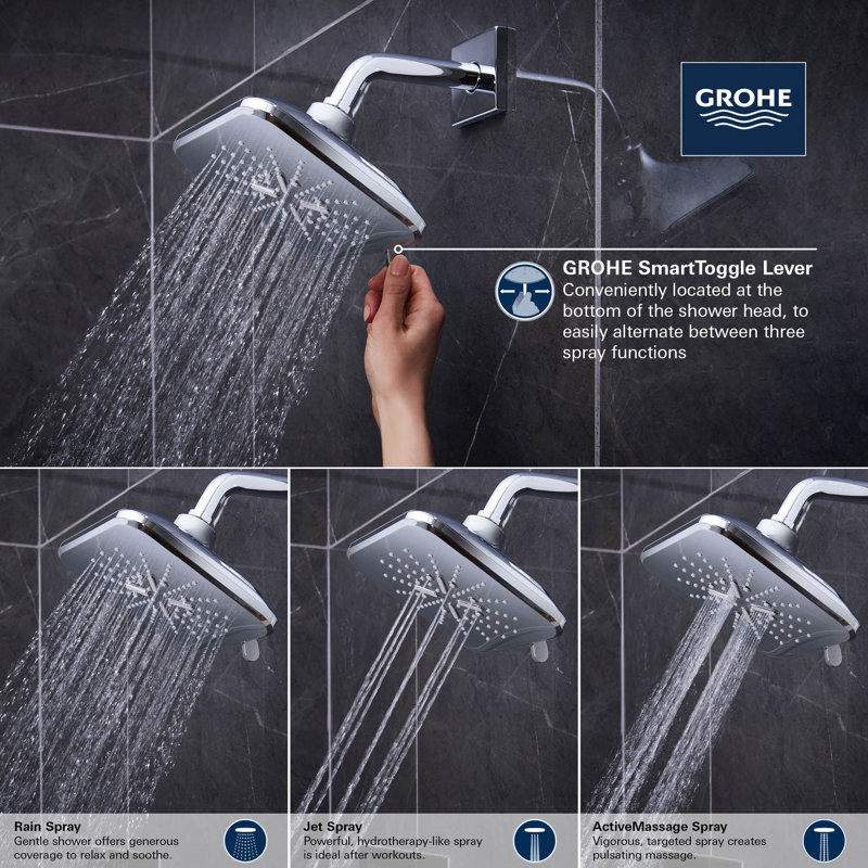 Jet Fixed Shower Head with DreamSpray, Brushed Cool Sunrise