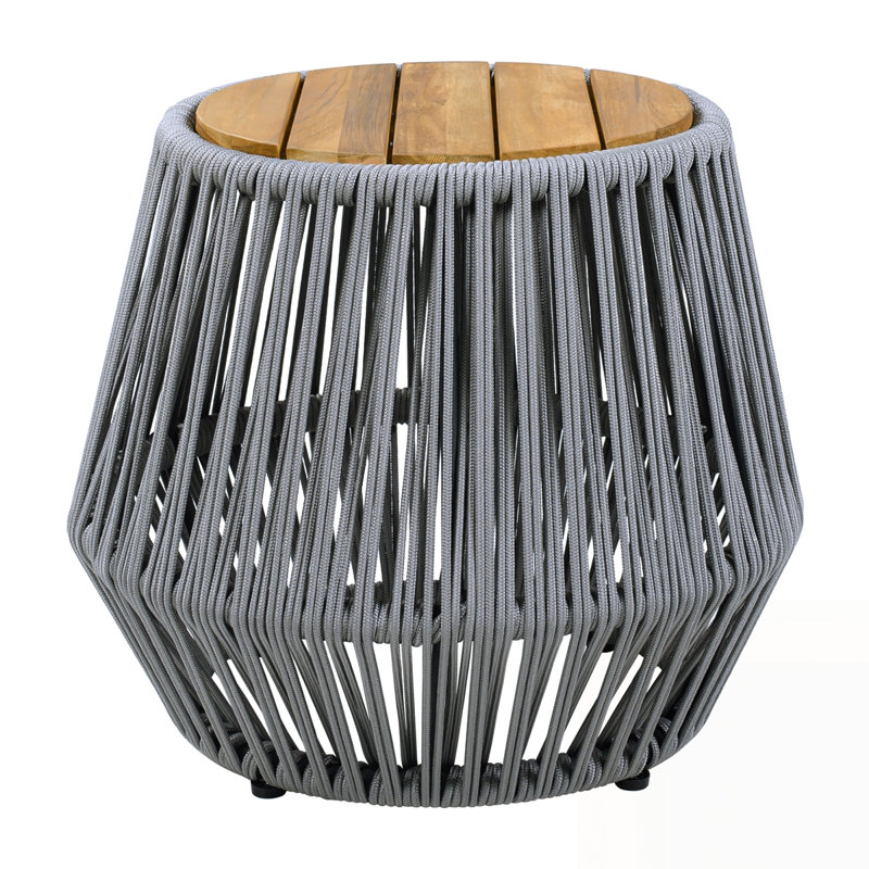 Table d'appoint en bois d'acacia avec base en corde, Gris