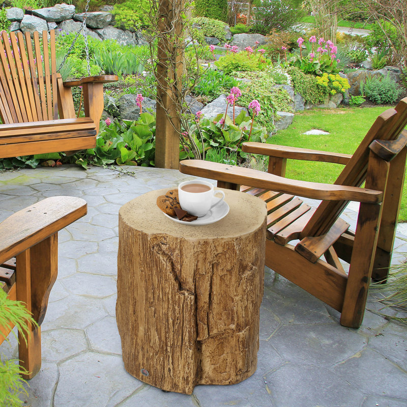 Tabouret de souche d'arbre, table d'appoint décorative avec plateau rond, table de bout en béton avec finition grain de bois, pour l'intérieur et l'extérieur