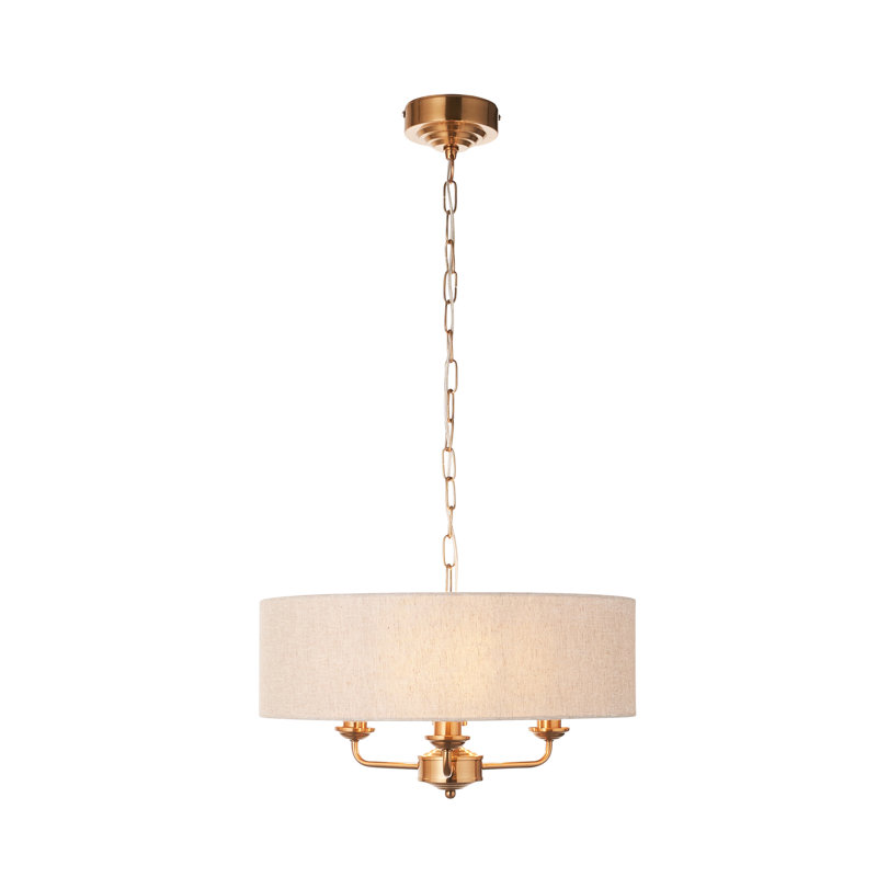 Landover 3-Light Chandelier finished in Vintage Brass and Natural