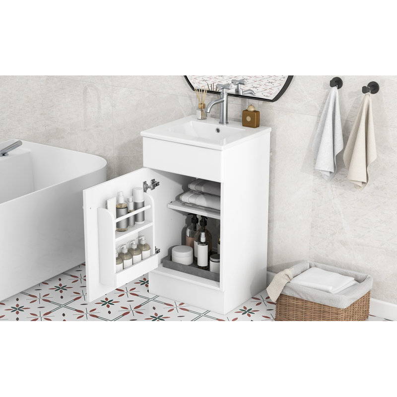 Meuble-lavabo 18 po avec lavabo, meuble-lavabo avec tablette de porte et tablette réglable, blanc