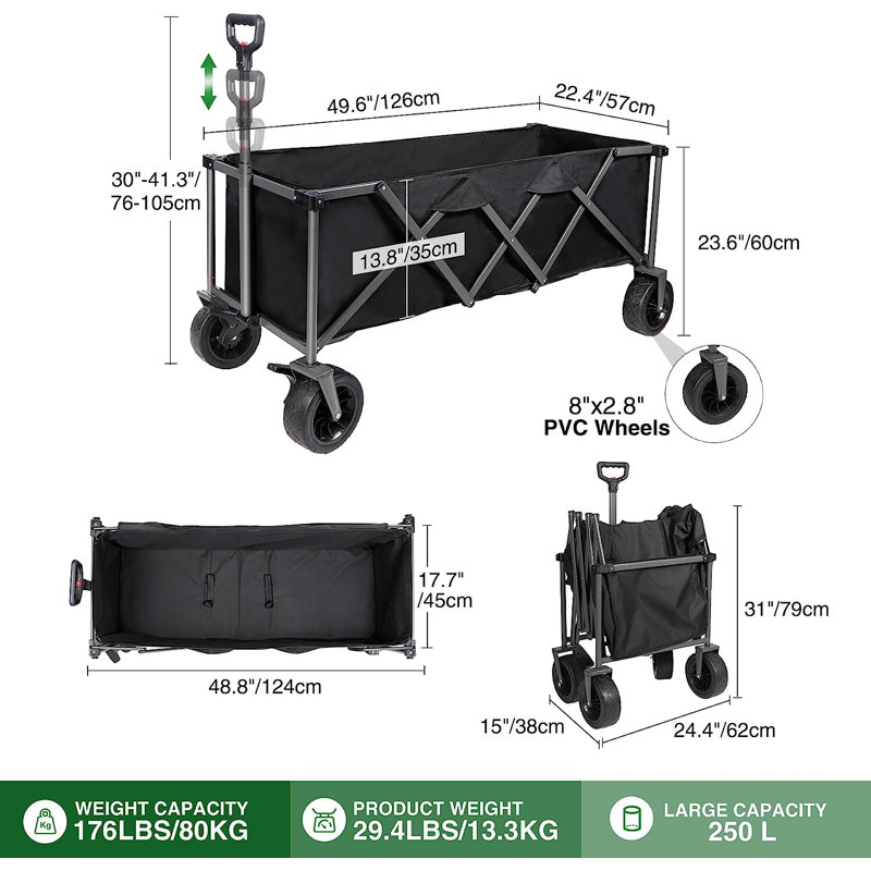 300L Extra Long Wagon with Side Pocket and Brakes